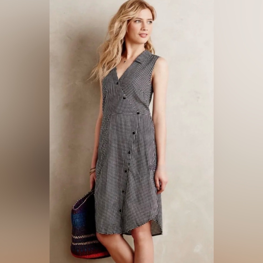 Anthropologie Tylho Midi Checkered Tie Dress size XS